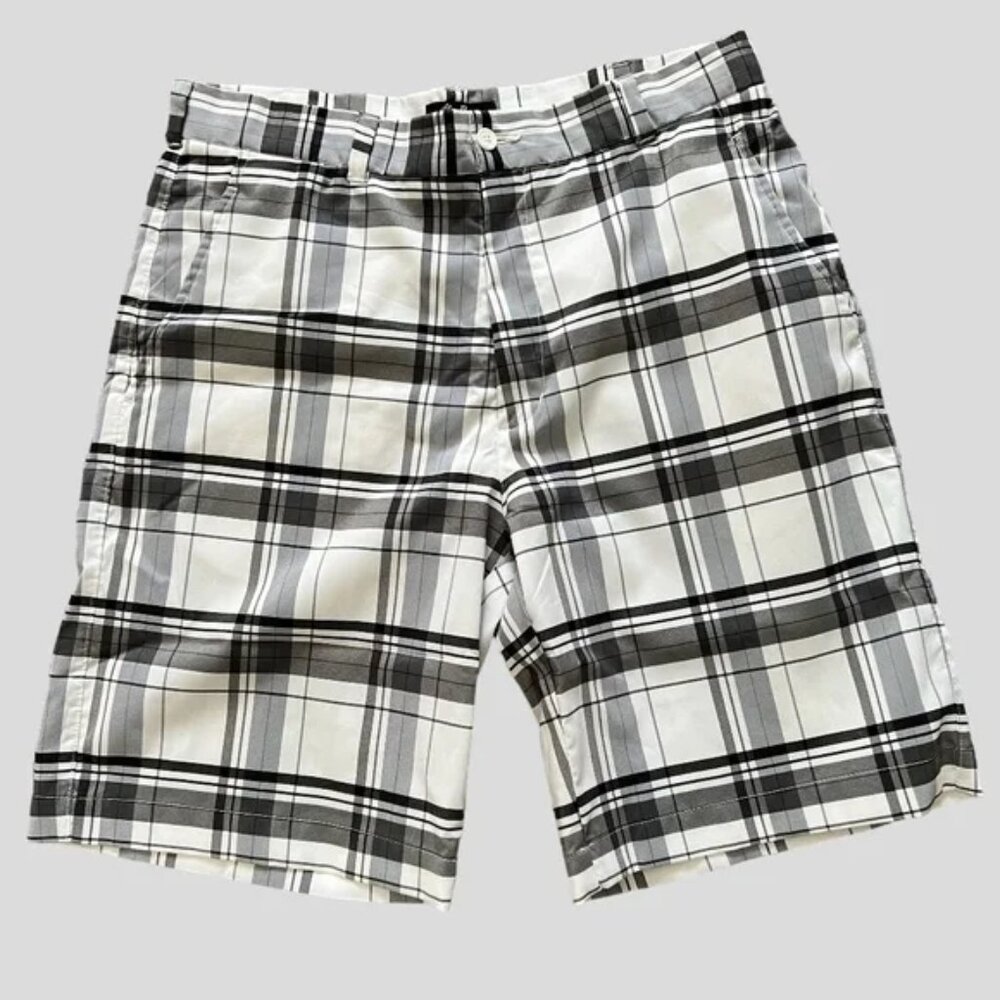 Men's Alan Flusser Golf Shorts Sz 34 Black Gray White Plaid w Stretch  MSRP $42